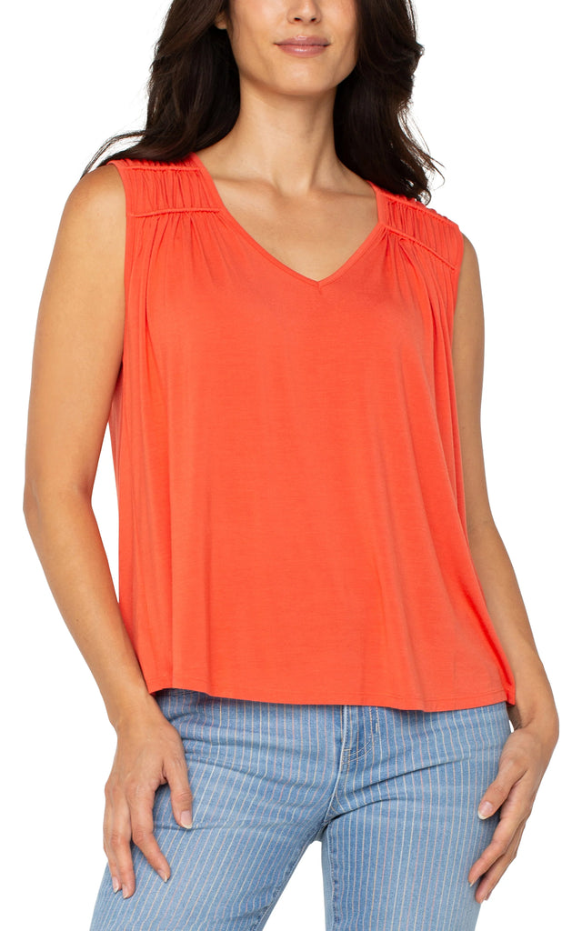 Sleeveless Shirred Detail Knit Top