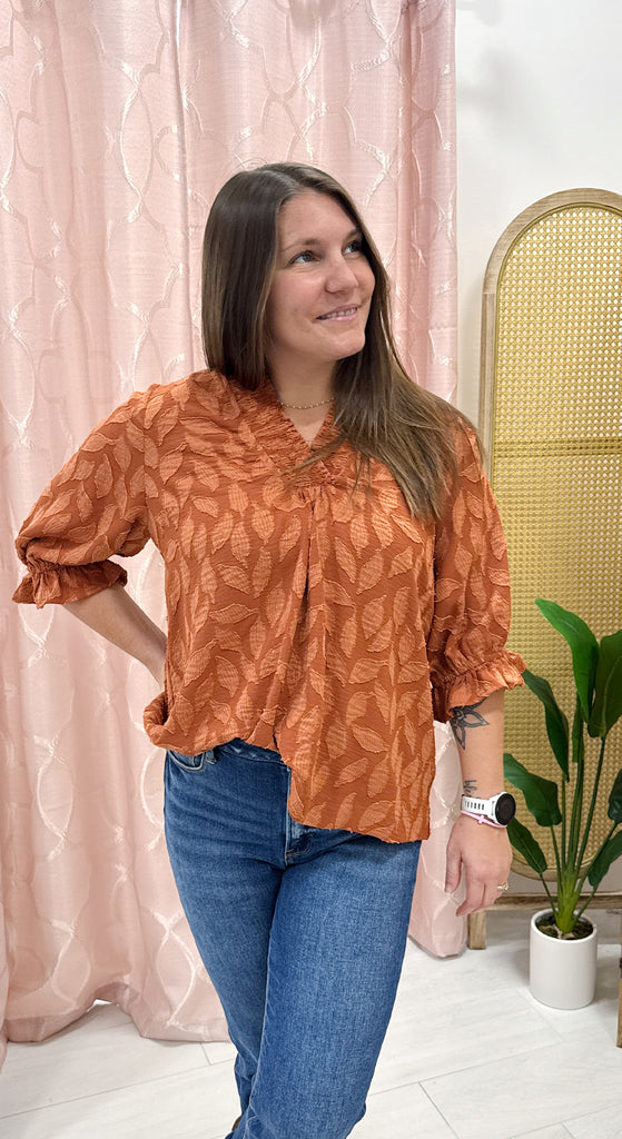 Floral Jacquard V-Neck Top