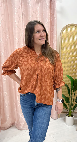 Floral Jacquard V-Neck Top