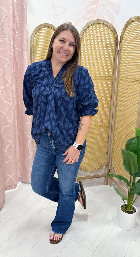 Floral Jacquard V-Neck Top