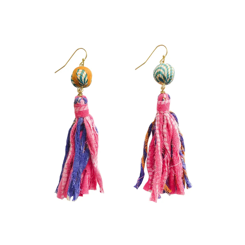 Kantha Dangling Tassel Earrings