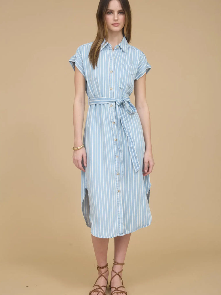 Chambray Collared Midi Dress