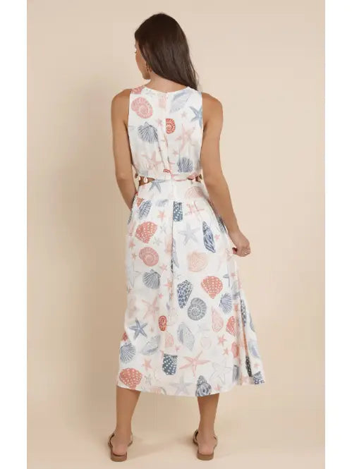 Seashells Side Cutout Maxi Dress W Seashell Trim