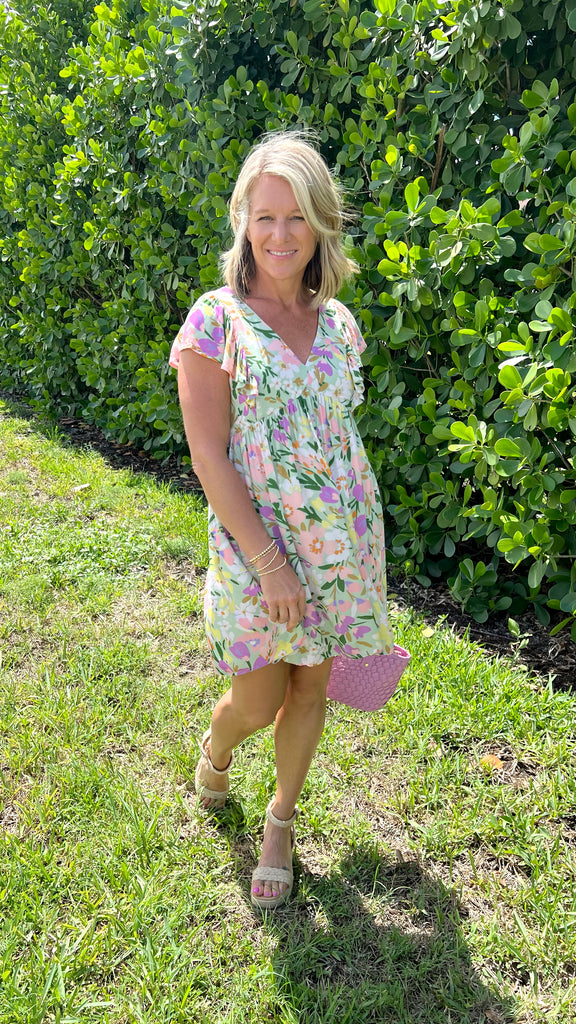 Flower Field V Neck Mini Dress