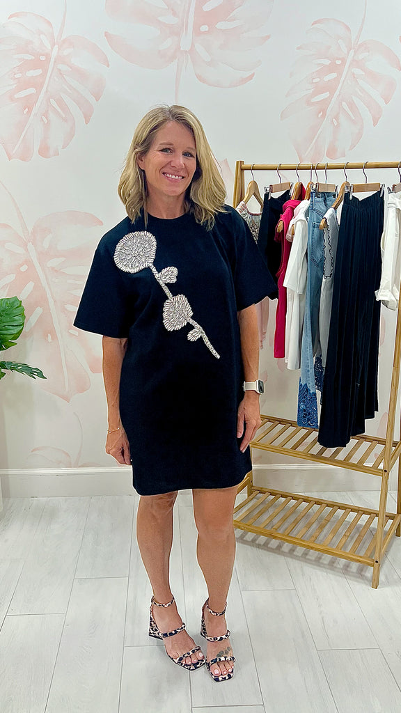 Rhinestone Beaded T-Shirt Dress