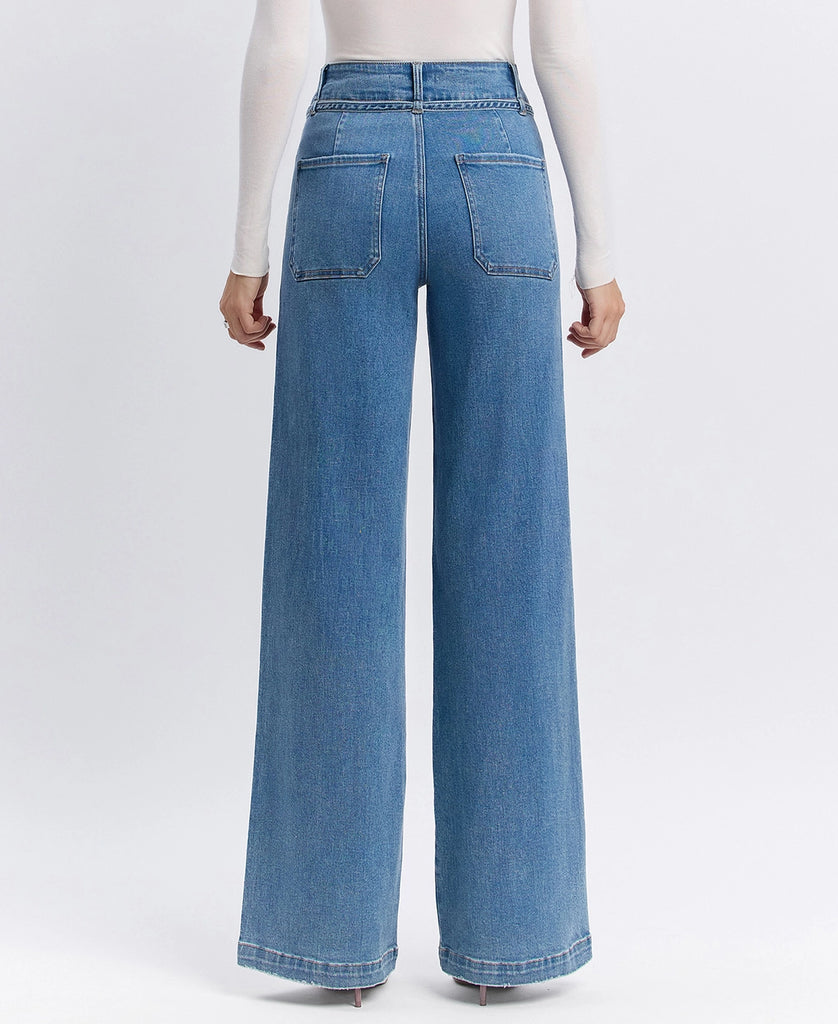 Tia Super High Rise Tie Wide Leg Jeans