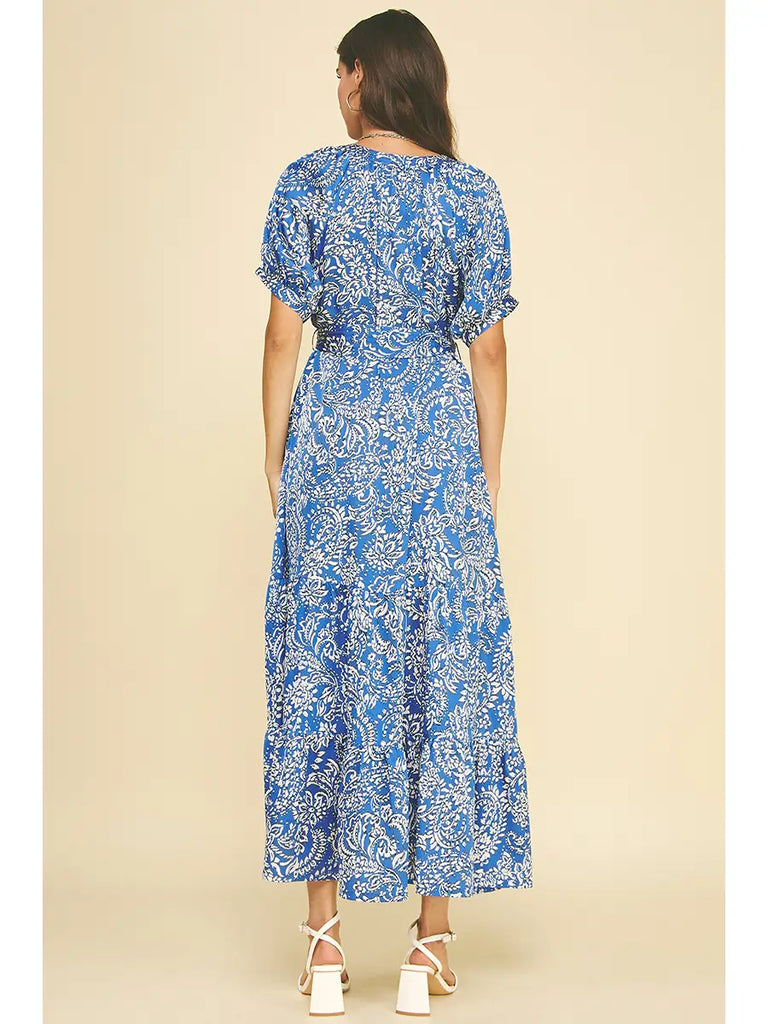 Damask Print Tiered Maxi Dress