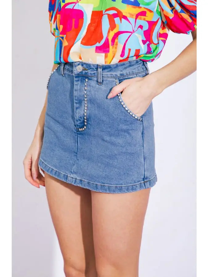 Rhinestone Denim Skort