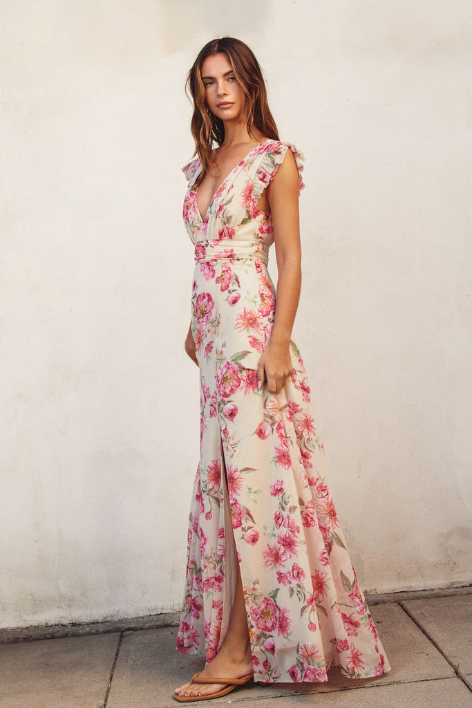 Dream Girl Plunging Tuck Maxi Dress
