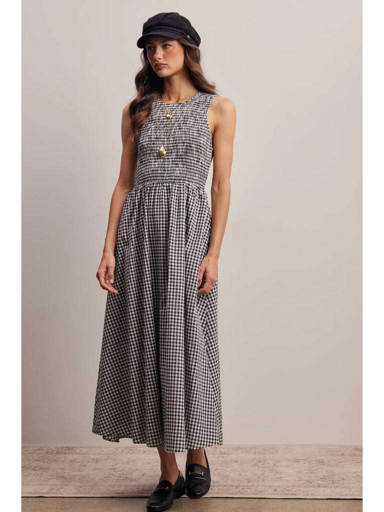 Open-Back Gingham Maxi Dress