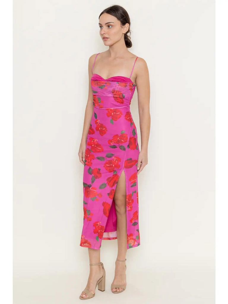 Vibrant Floral Print Midi Dress