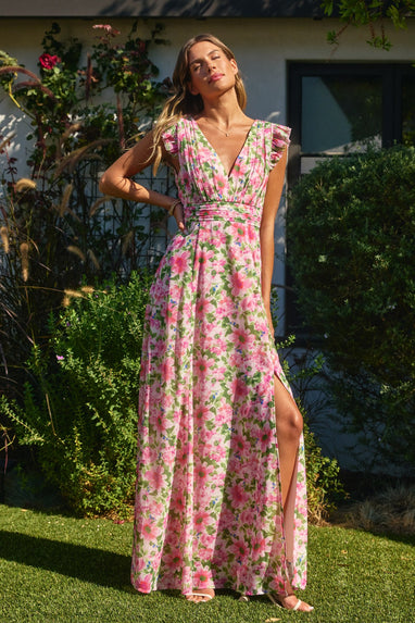 Send Love Plunging Tuck Maxi Dress