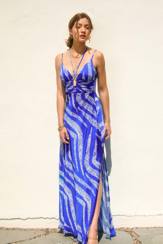 Breezy Sky Halter Sweetheart Midi Dress