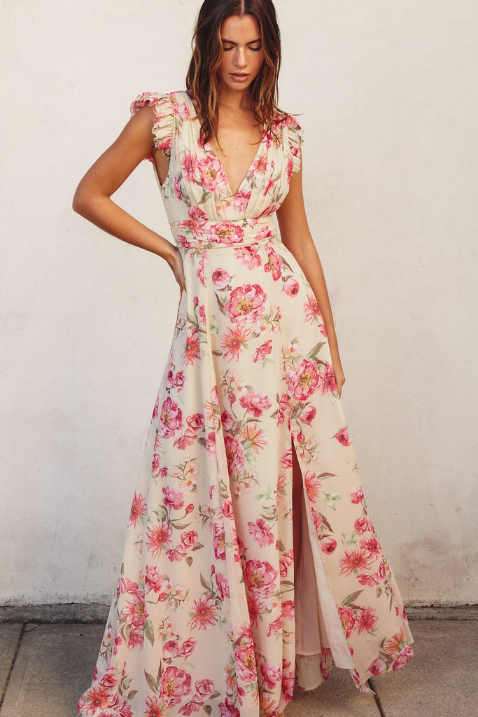 Dream Girl Plunging Tuck Maxi Dress