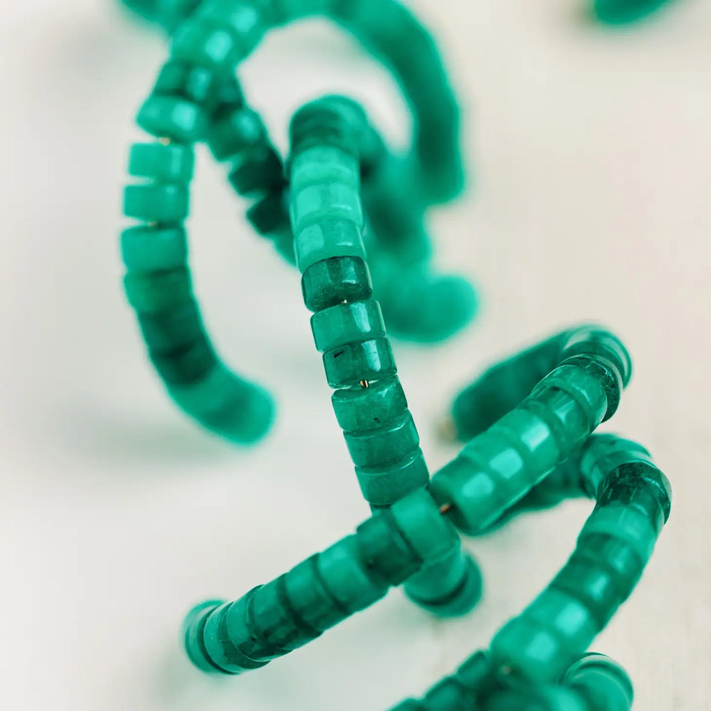 Green Beaded Candy Statement Hoop Earrings