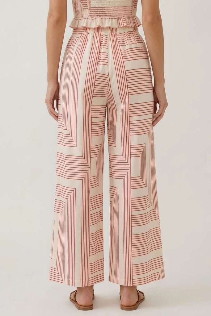 Geometric Poplin Wide Leg Pants