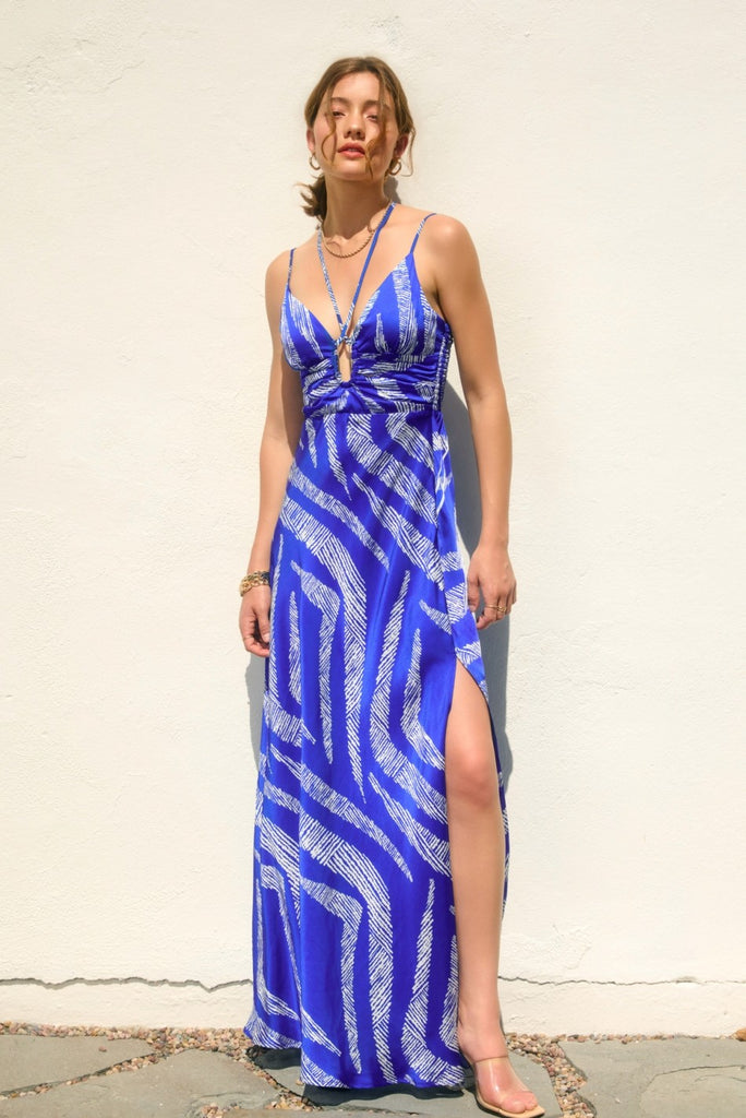 Breezy Sky Halter Sweetheart Midi Dress