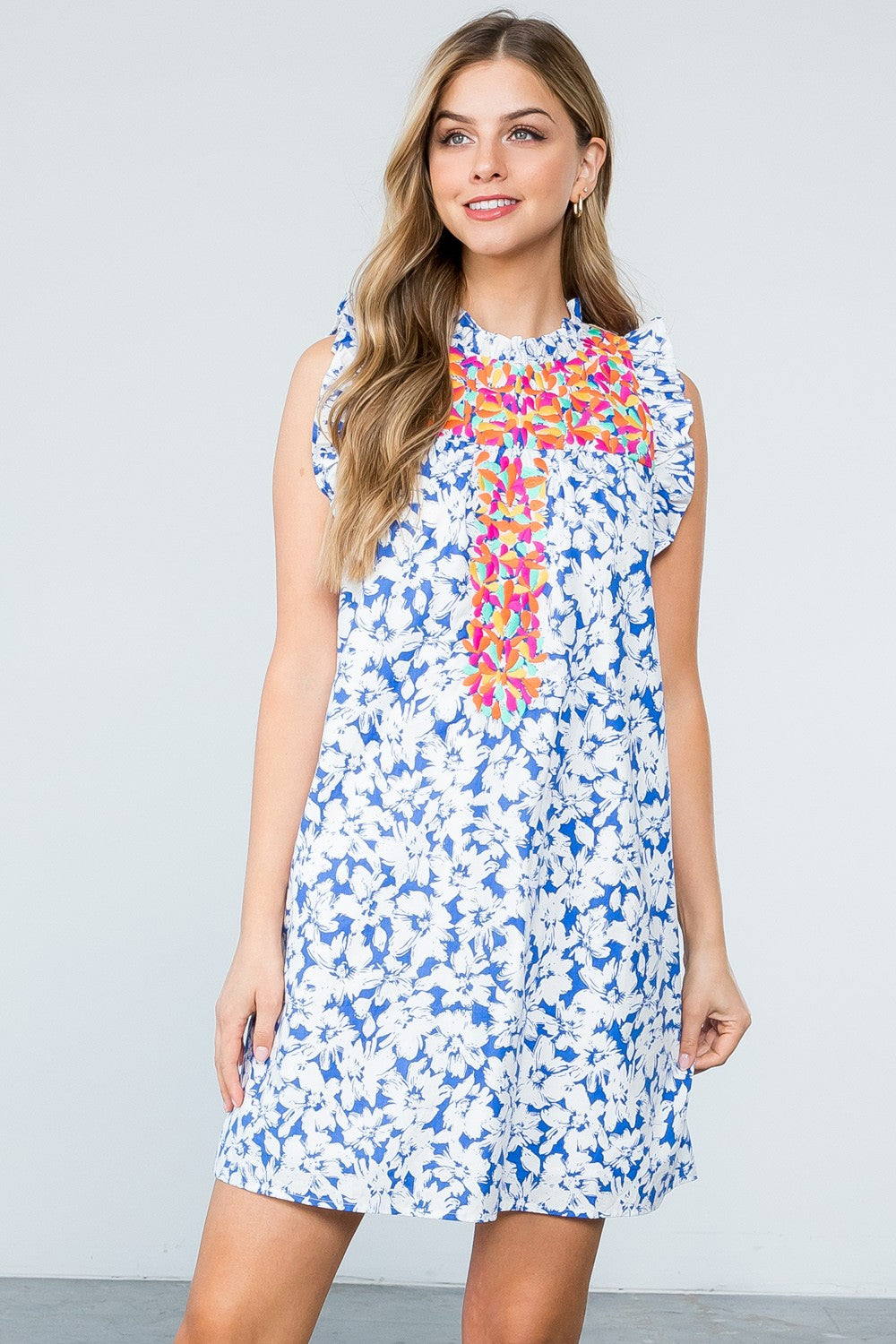 Floral Print Embroidered Dress
