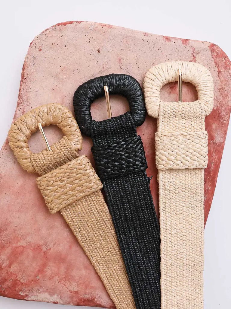 Raffia Stretch Belt Square
