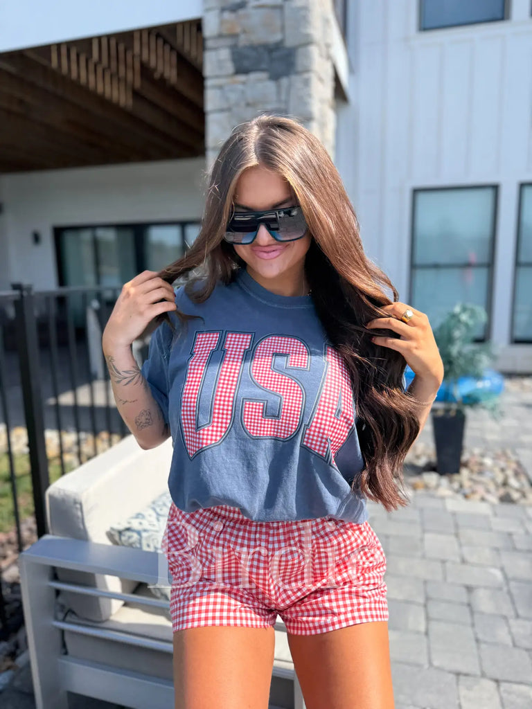 USA Red Gingham Graphic Tee