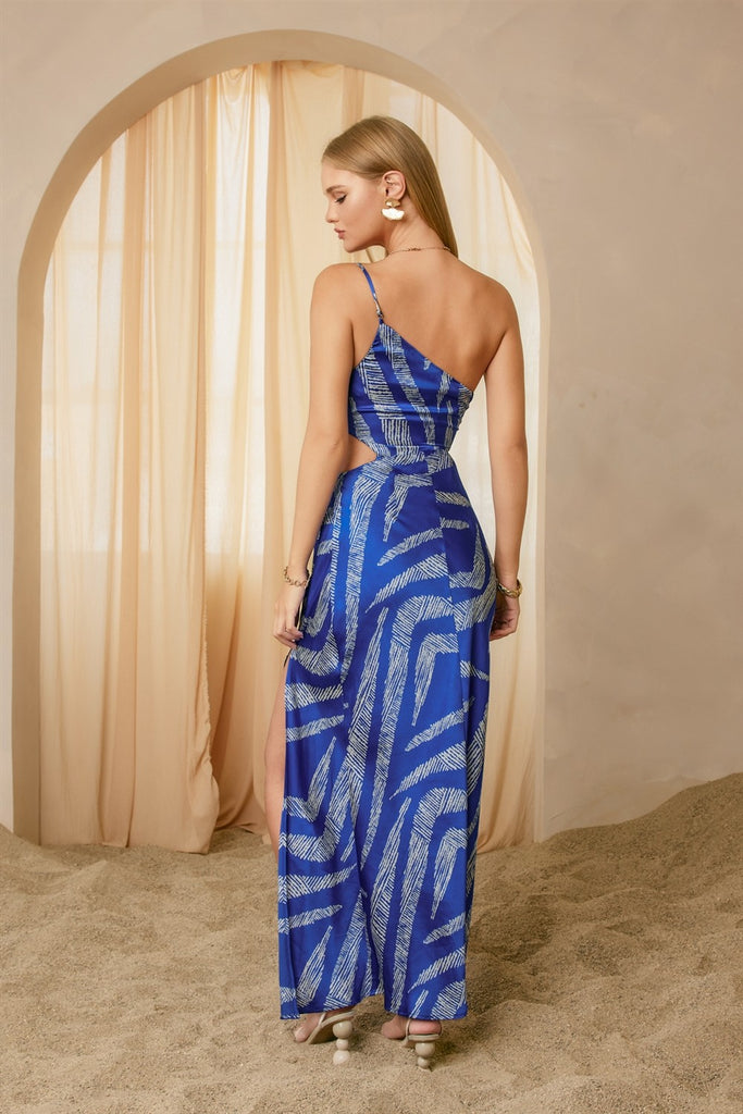 Breezy Sky One Shoulder Ruched Maxi Dress
