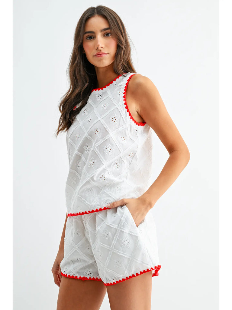 Eyelet Embroidered Shorts Set