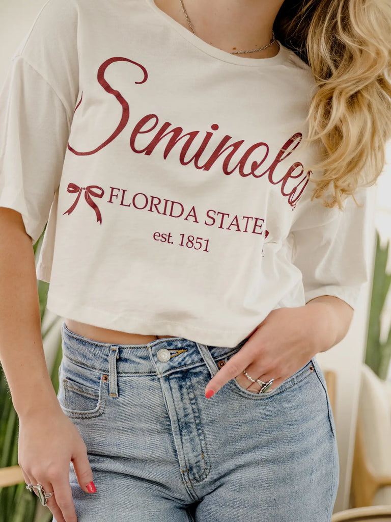 FSU Seminoles Bows Off White Cropped Tee