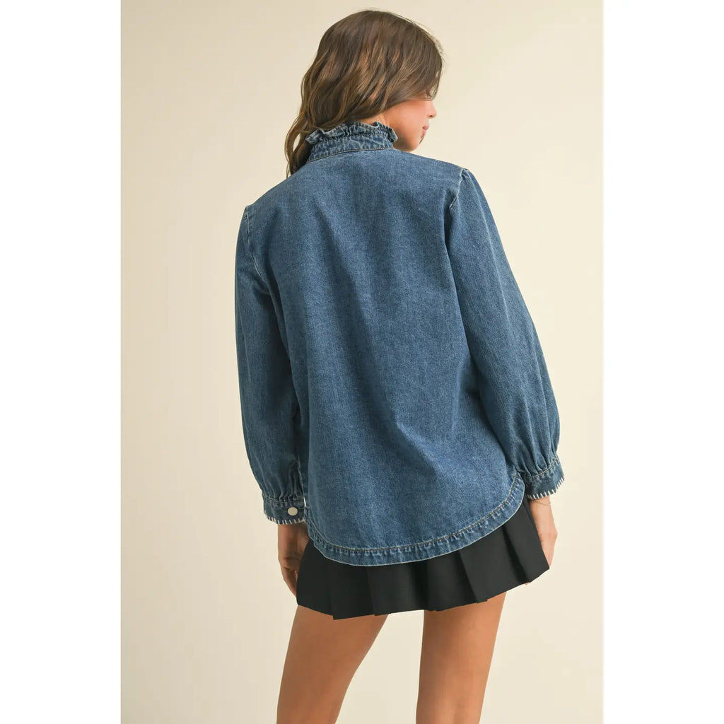 Stitch Detail Ruffled Denim Jacket