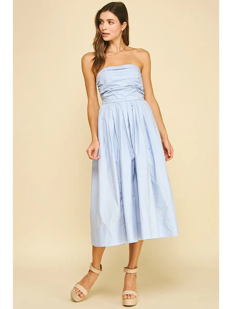 Cece Shirring Sleeveless Midi Dress