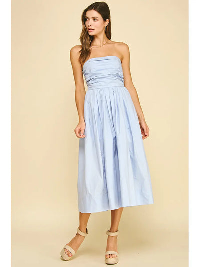 Cece Shirring Sleeveless Midi Dress
