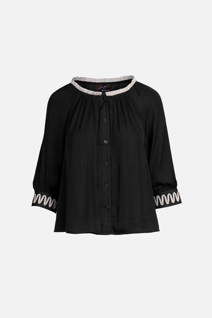 Abstract Applique Popover Blouse