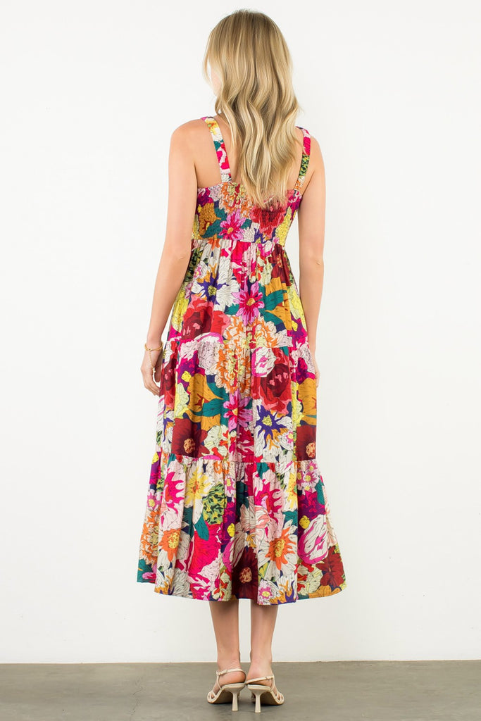 Floral Strap Tiered Maxi Dress