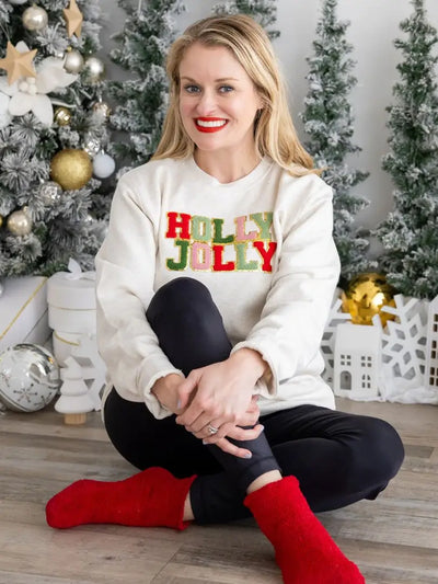 Holly Jolly Patch Christmas Adult Sweatshirt