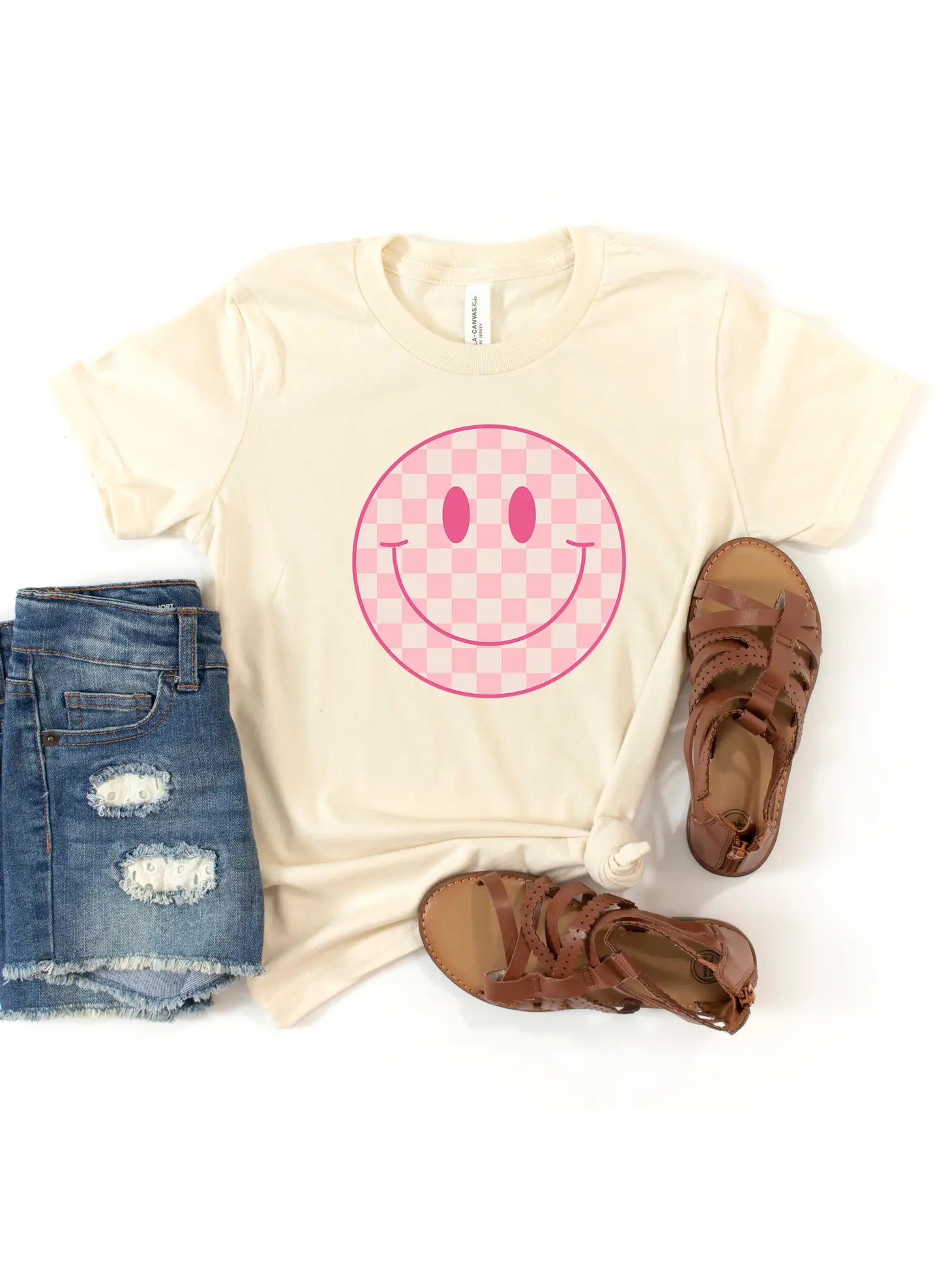 Pink Checker Smiley Face Youth