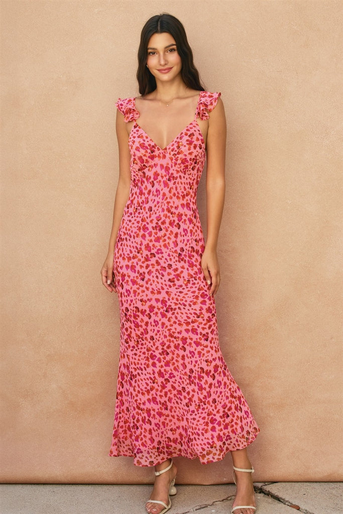 Wild Rose Flutter Shoulder Maxi Dress