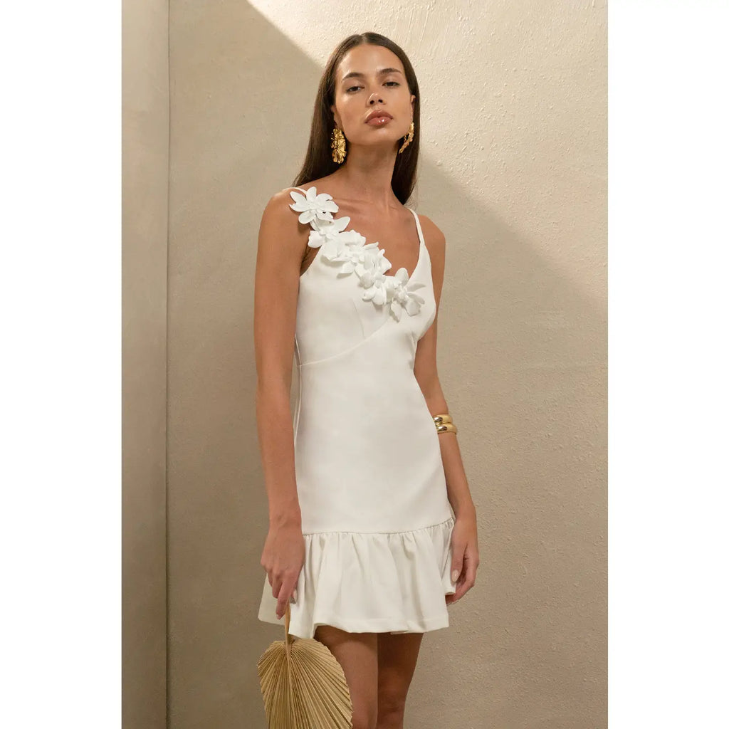 Mirabel Floral Applique Ruffle Mini Dress