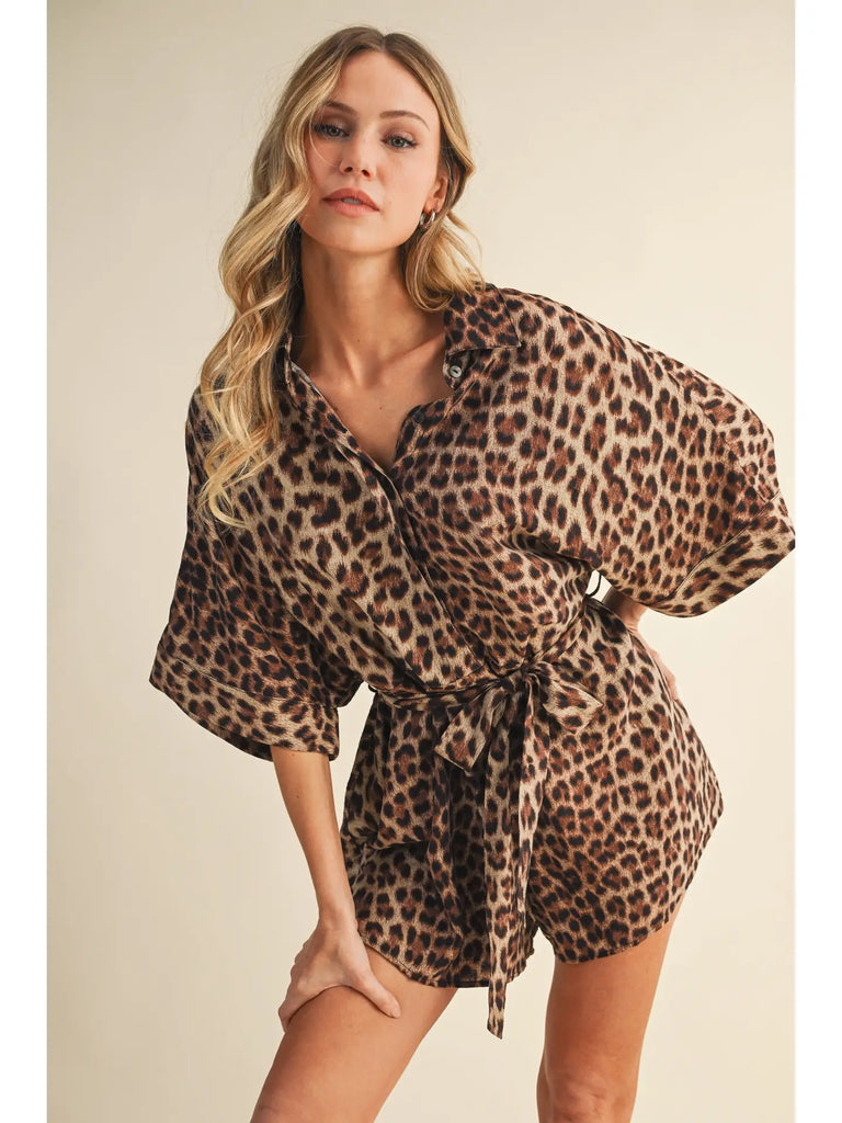 Leopard Print Oversized Shirt Romper