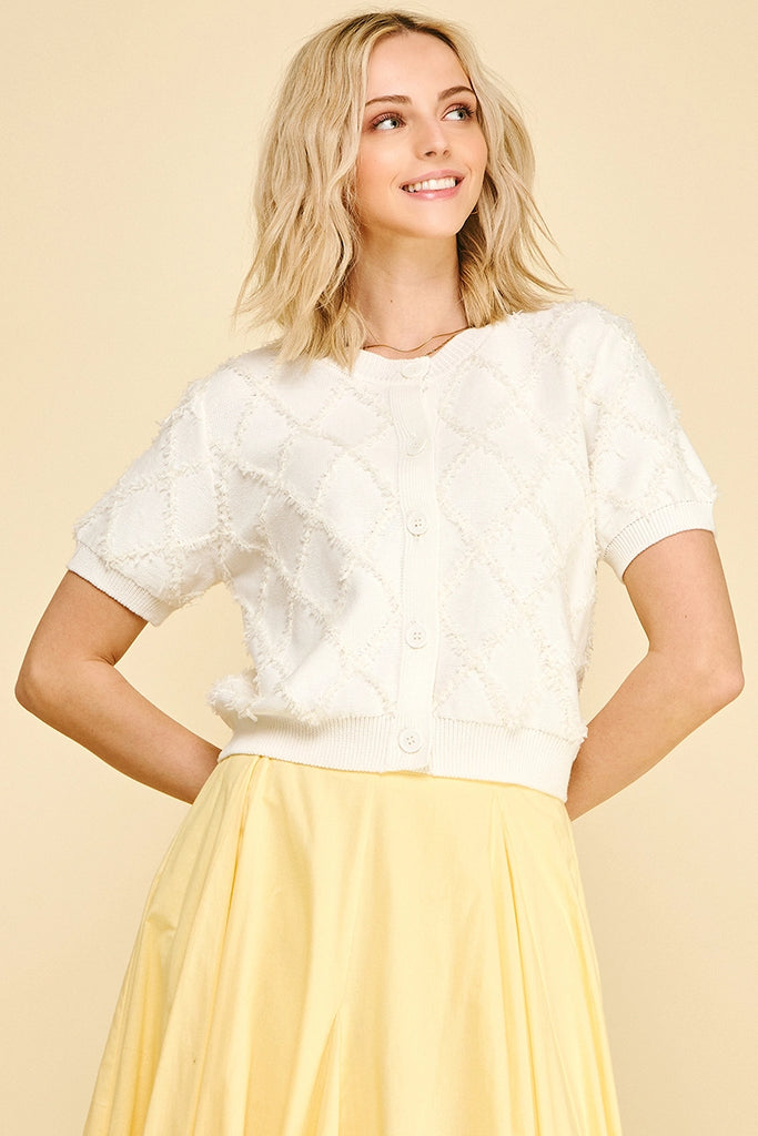 Textured Diamond Pattern Knit Cardigan