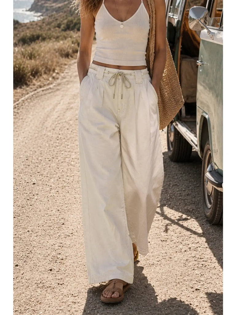 Relaxed Drawstring Wide Leg Pants