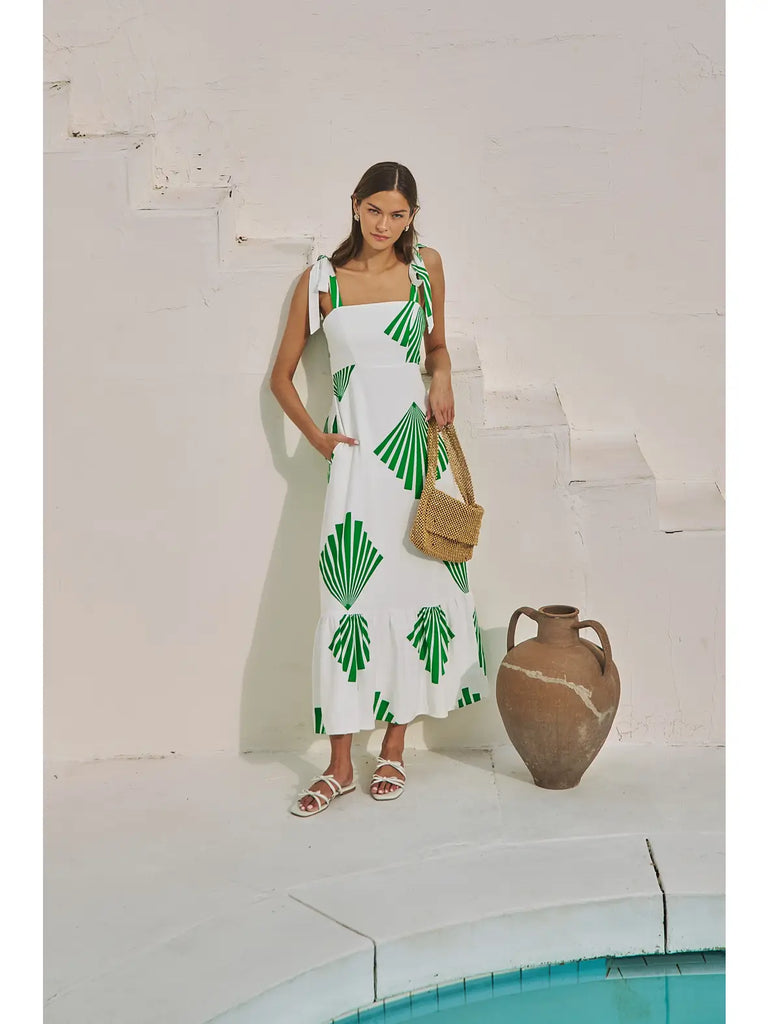 Hendy Shoulder Tie Maxi Dress Fan Breeze
