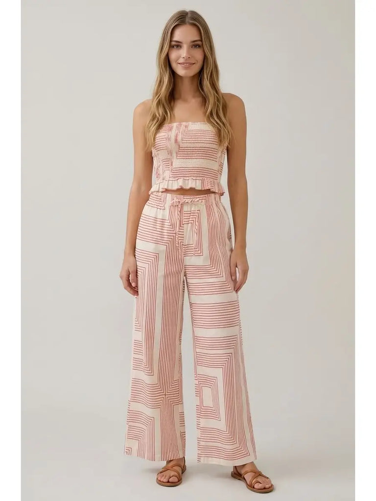Geometric Poplin Wide Leg Pants
