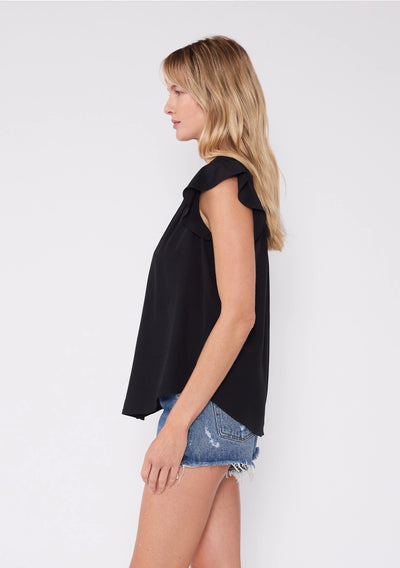Pintuck Flutter Cap Sleeve V Neck Blouse