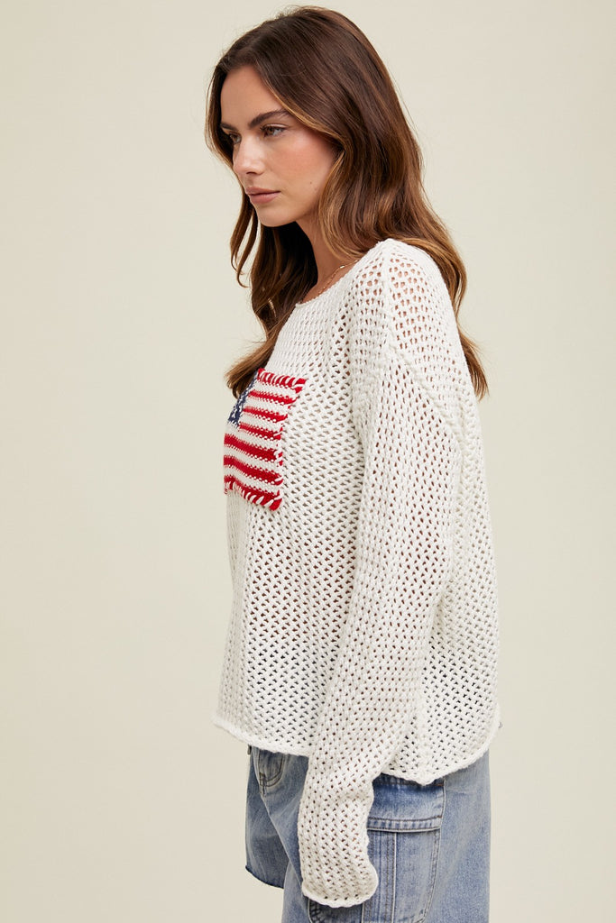 Hand Stitched American Flag Sweater