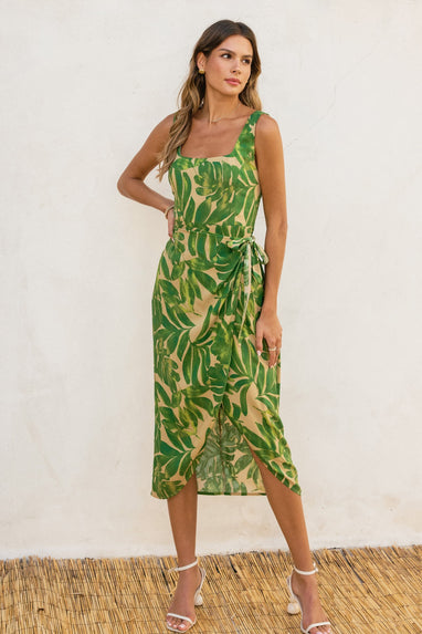 Beautiful Escape Tulip Hem Midi Wrap Dress