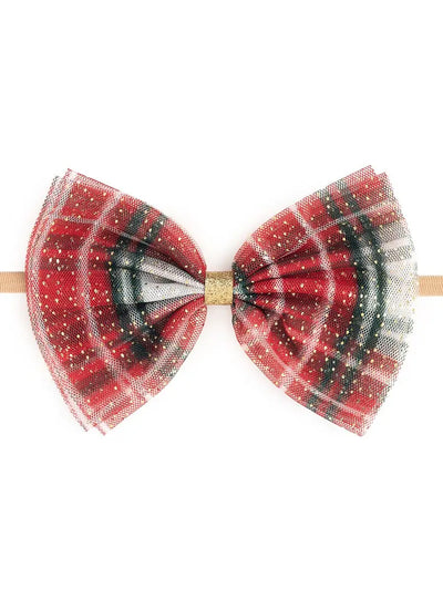 Christmas Plaid Tulle Bow Baby Headband