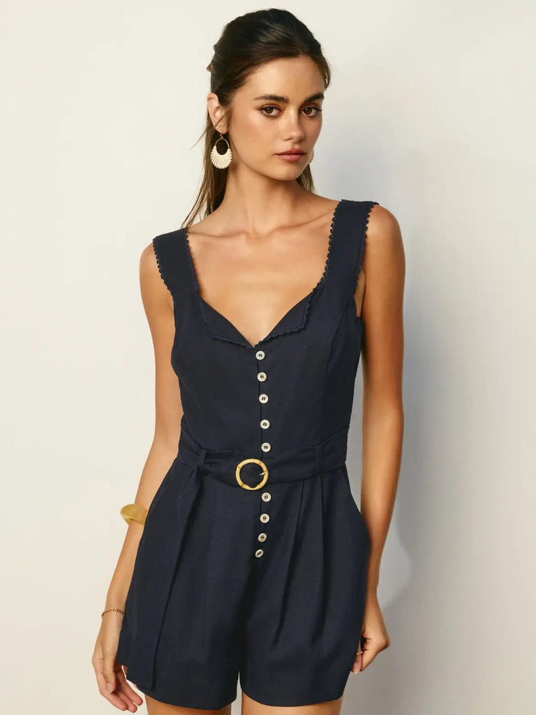 Linen Foldover Lace Trim Romper