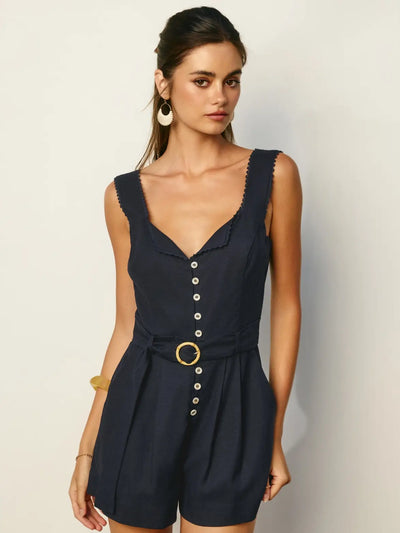 Linen Foldover Lace Trim Romper