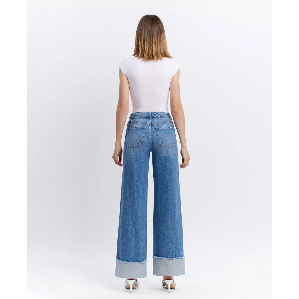 High Rise Cuffed Wide Jeans