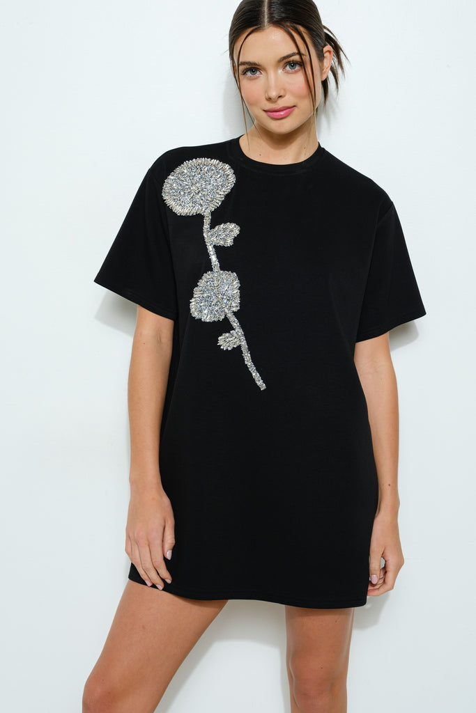 Rhinestone Beaded T-Shirt Dress