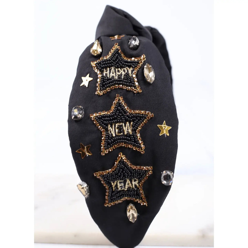 Happy New Year Stars Headband Black